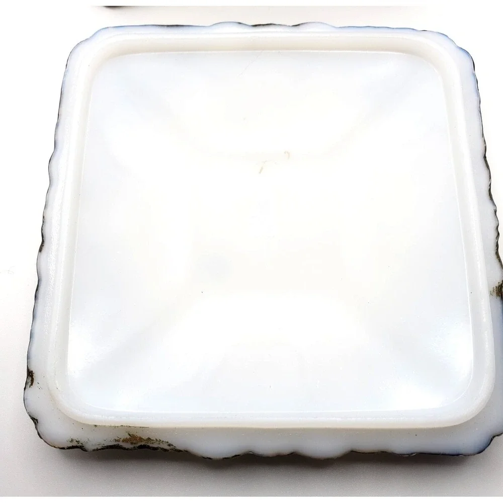 Vintage Westmoreland White Milk Glass Gold & Purple Trinket Dresser Box